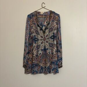 Sundance Silk Beaded Paisley Blouse - Size Large - Boho Tunic Top